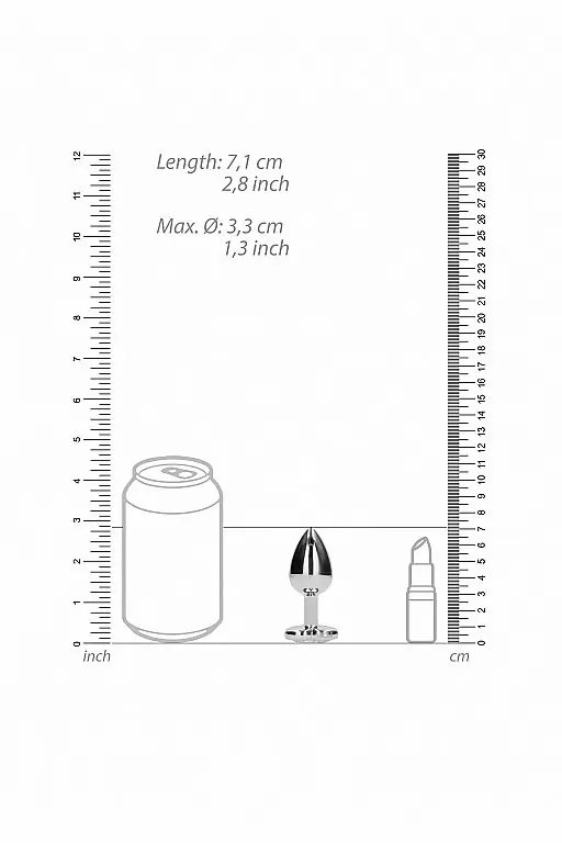Серебряная анальная пробка с бриллиантовым кристаллом в форме сердца - 2,7 см.