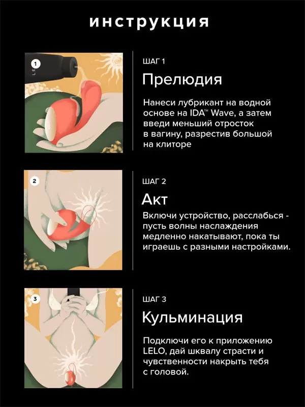 Интерактивный вибратор-кролик Lelo Ida Wave, управление через приложение, 10 режимов, силикон, черный