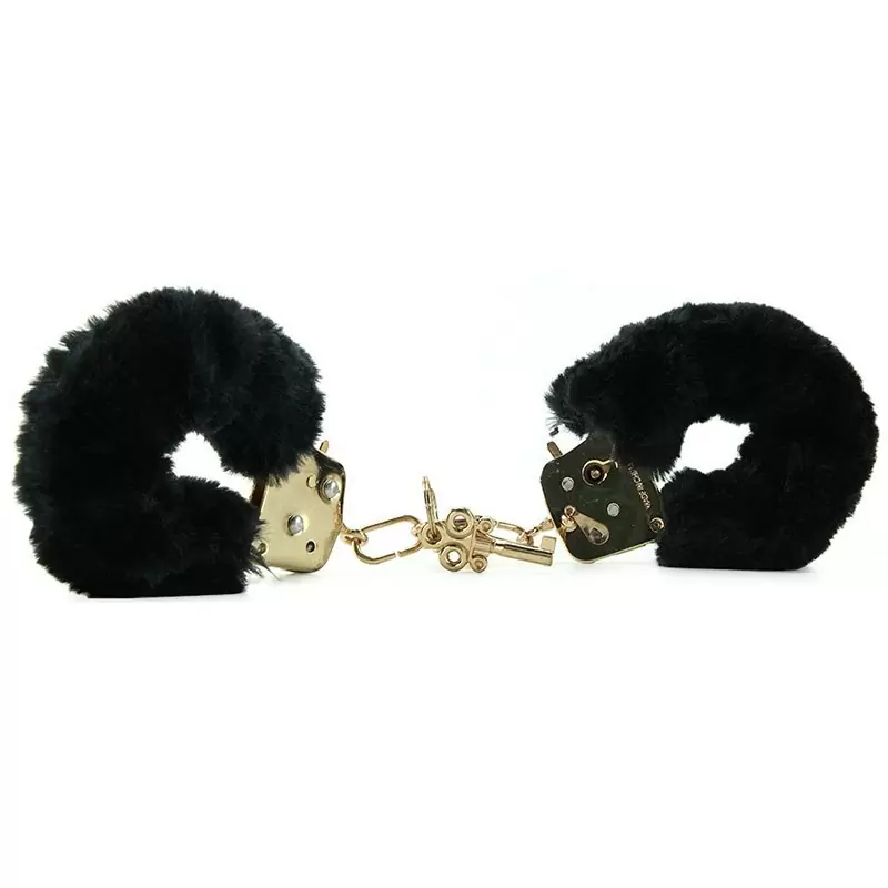 Наручники Deluxe Furry Cuffs с мехом – черные с золотом	