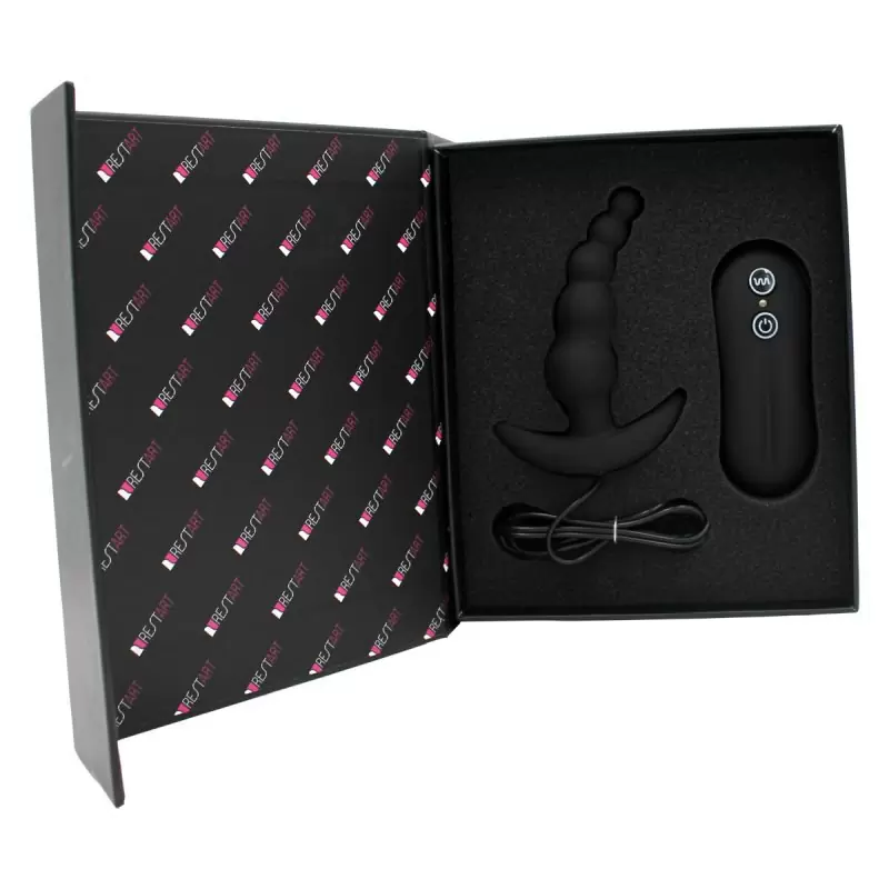 Анальный стимулятор-елочка с вибрацией на пульте управления Beads Style – черный