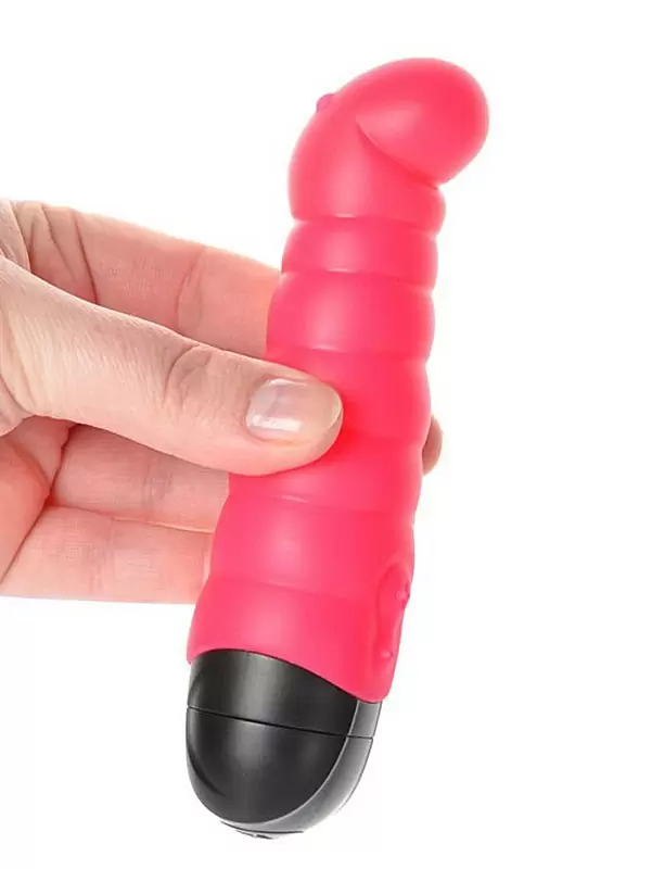 Ребристый вибратор Fun Factory Little Paul, с изогнутой головкой, 14 см, красный