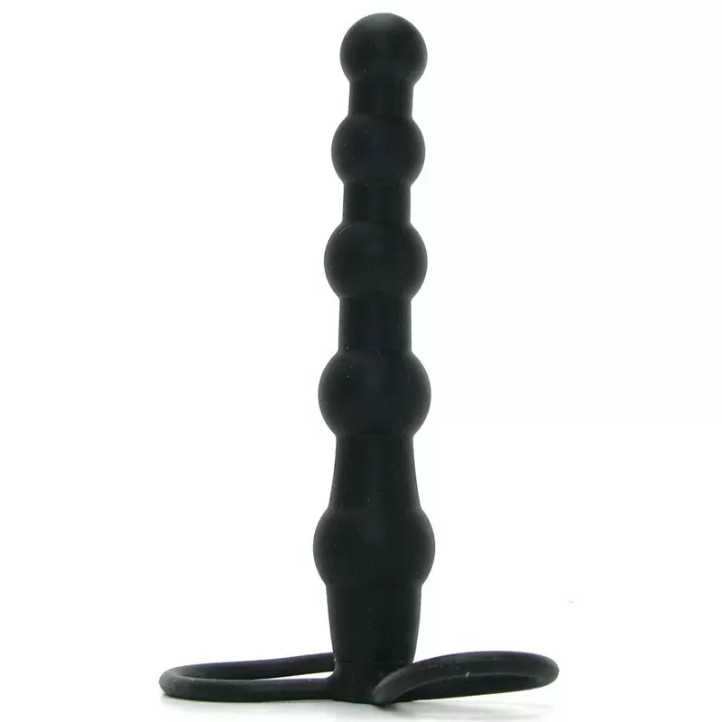 Ребристая насадка для двойного проникновения Beaded Dual Penetrator - Black, 14,5 см, силикон, черный