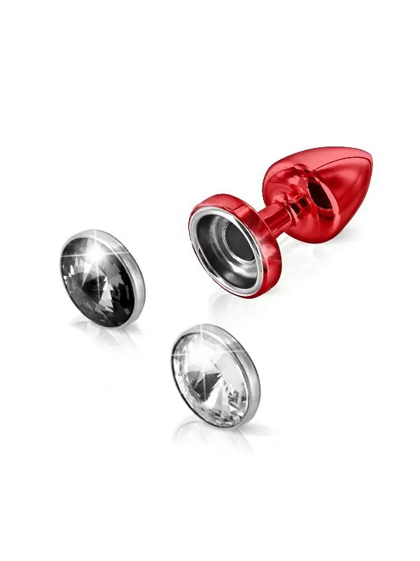 Металлический анальный плаг Anni Magnet T2 с двумя заменяемыми кристаллами на магните – красный