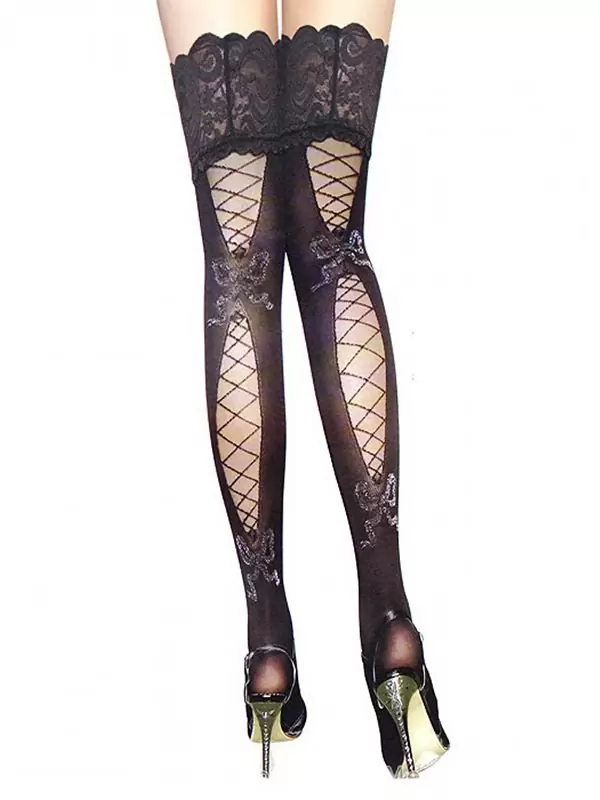 Чулки с фигурным вырезом сзади на силиконе (Temptlife) – черный