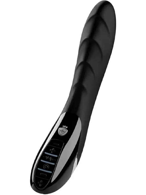 Фактурный вибратор Mystim Sizzling Simon, с электростимуляцией, 27 см, черный