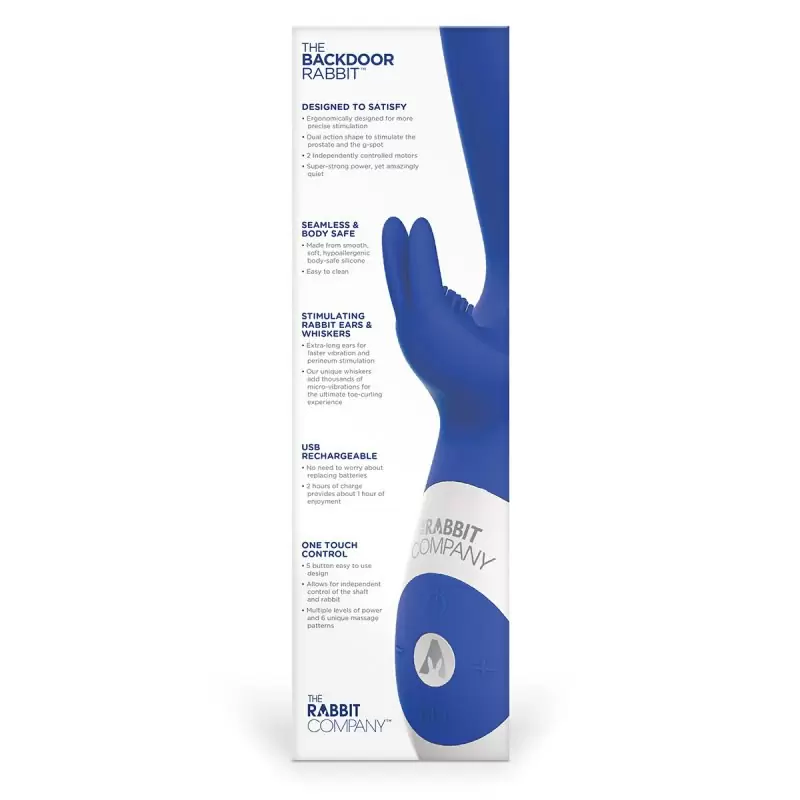 Перезарежаемый анальный стимулятор кролик The Backdoor Rabbit с ротацией - синий