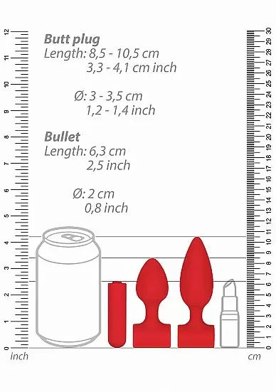 Набор анальных стимуляторов USB-Rechargeable Anal Set — красный, с зарядкой