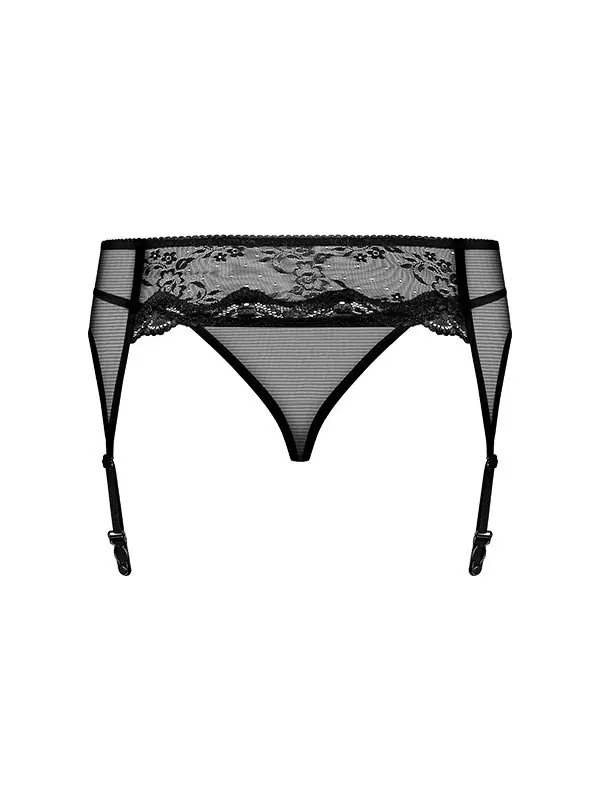 Черный пояс для чулок с кружевной вставкой и стринги Charms (Obsessive) – L/XL