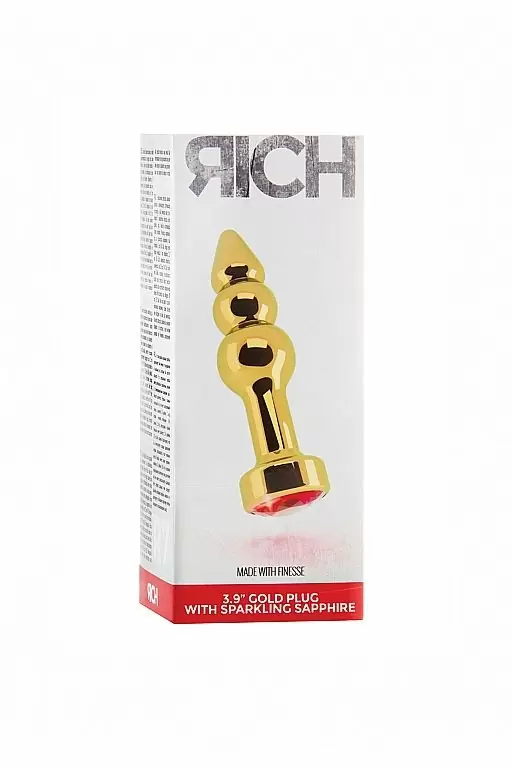 Золотая анальная пробка с рубиновым кристаллом Gold Plug - Red Sapphire