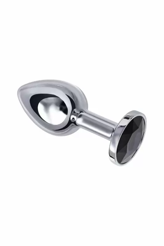 Маленькая изящная анальная пробка TOYFA с кристаллом цвета турмалина - серебристый с черным