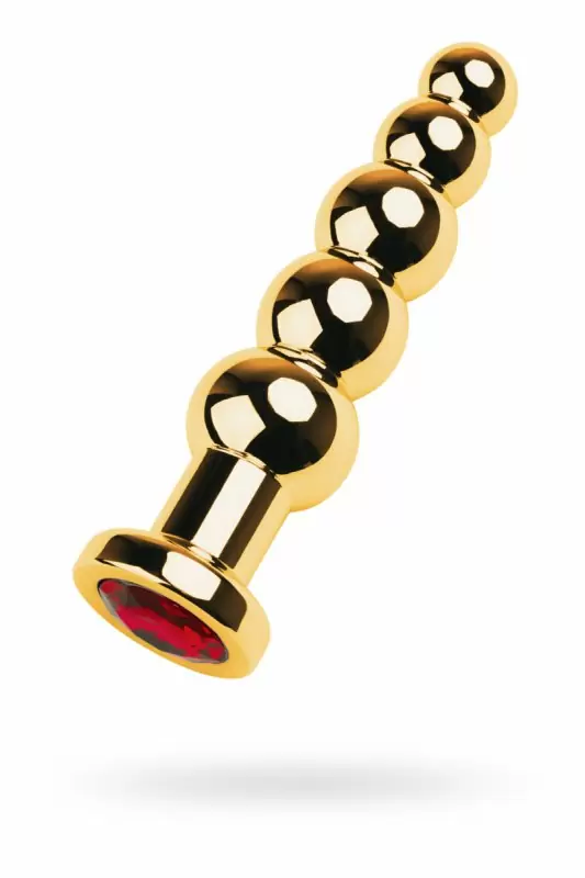 Большая металлическая анальная пробка TOYFA Metal с кристаллом цвета рубина - золотистый с красным