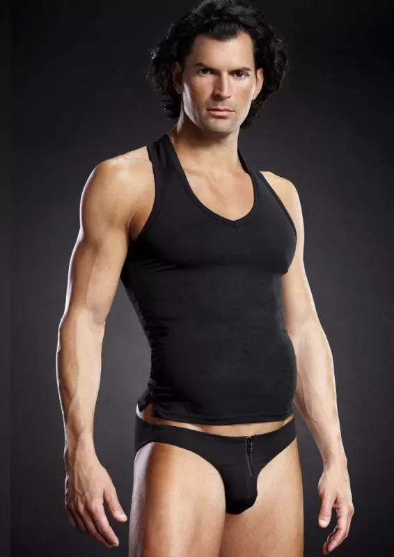 Черная борцовка BlueLine с V-образным вырезом – S/M