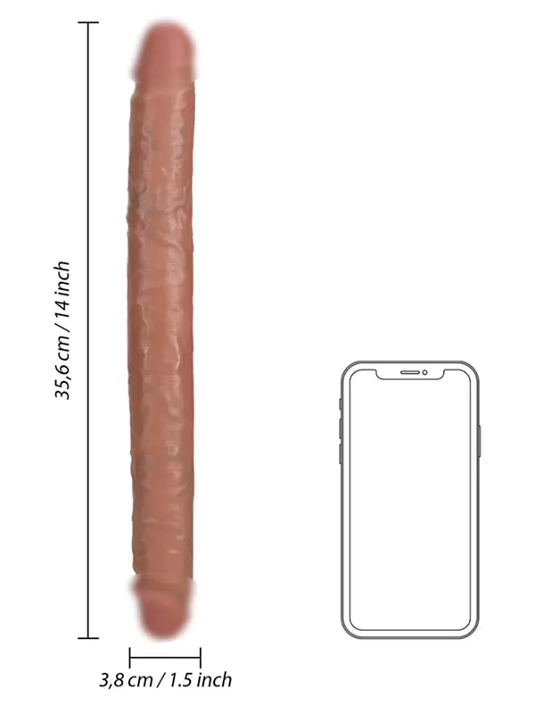 Двусторонний реалистичный фалоимитатор Slim Double Ended Dong Shots Toys, с набухшими венами, 35,6 см