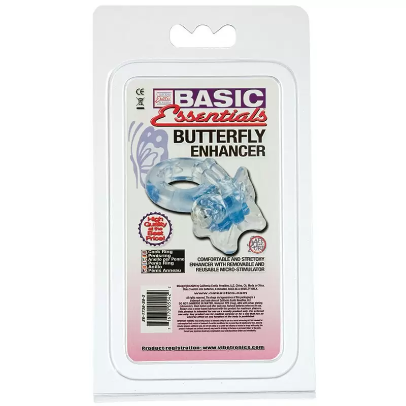 Эрекционное кольцо Basic Essentials Butterfly Enhancer со стимулятором бабочкой – голубой