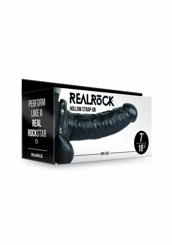 Реалистичный страпон RealRock (фаллопротез) с мошонкой, черный - 7''/ 18 см