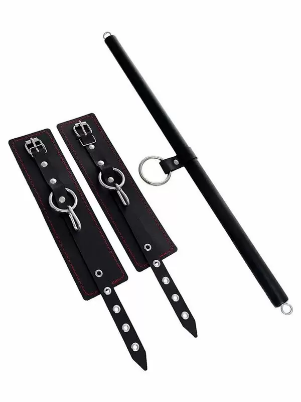 Комплект бондажный Pecado BDSM, 3 точки фиксации, распорка, оковы, натуральная кожа, черный