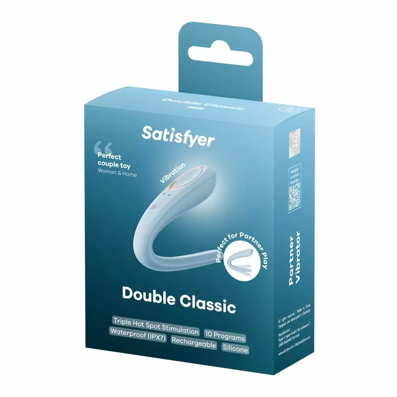 Вибромассажер для пар Satisfyer, голубой, 10 режимов, силикон