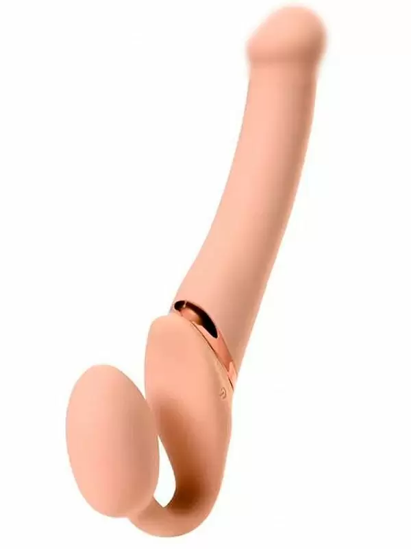 Анатомический страпон Strap-On-Me с 3 моторами, безремневой, размер L, телесный