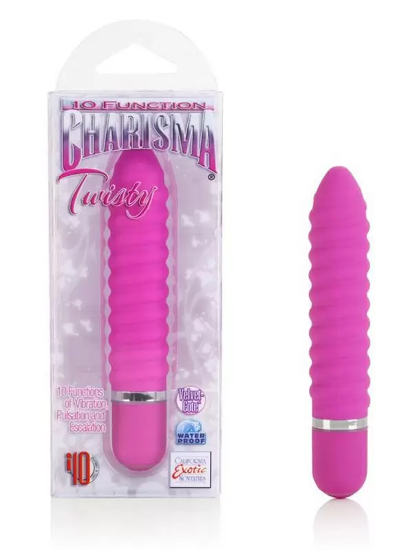 Компактный ребристый вибромассажер 10-Function Charisma Twisty – розовый