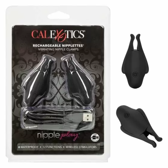 Компактные виброзажимы для сосков Nipple Play Rechargeable Nipplettes, 12 режимов, АБС-пластик, черный