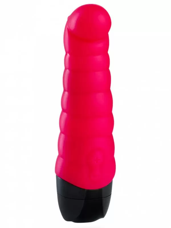 Ребристый вибратор Fun Factory Little Paul, с изогнутой головкой, 14 см, красный