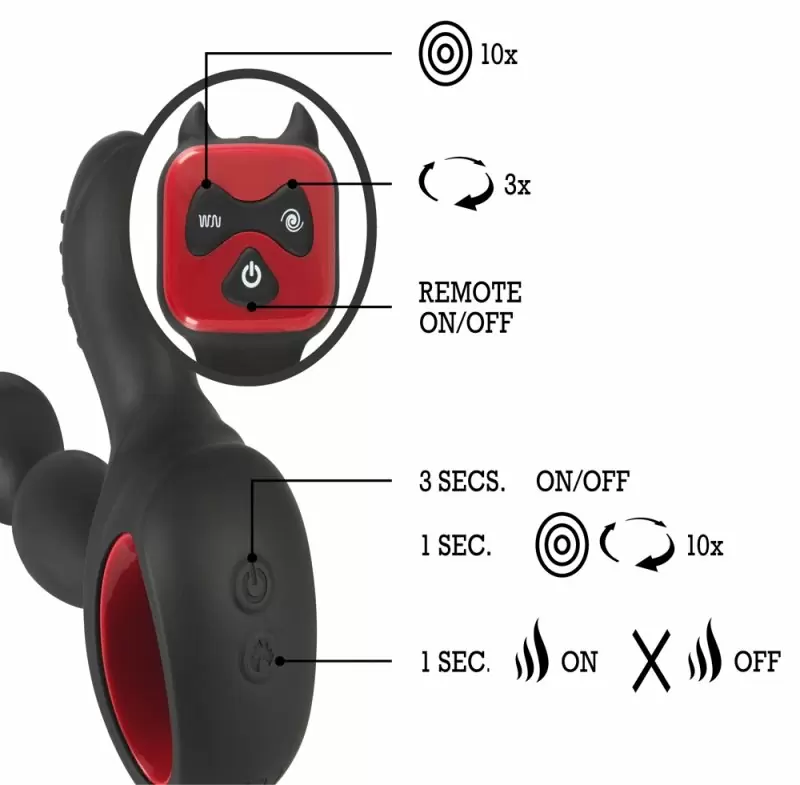 Массажер простаты с нагревом, ротацией и пультом ДУ Silicone Prostate Plug: 14.5 см, 13 режимов, силикон