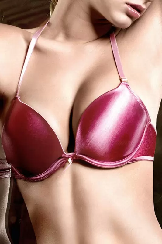 Малиновый бюстгальтер с мягкими чашечками и съемной бретелью на шею – 38 B