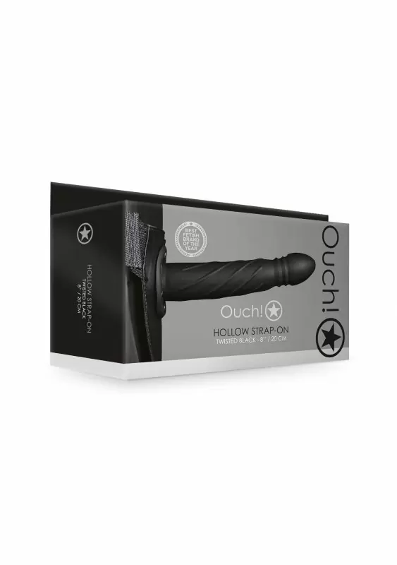 Страпон (фаллопротез) со спиралевидной фактурой без мошонки, черный - 8'' / 20 см