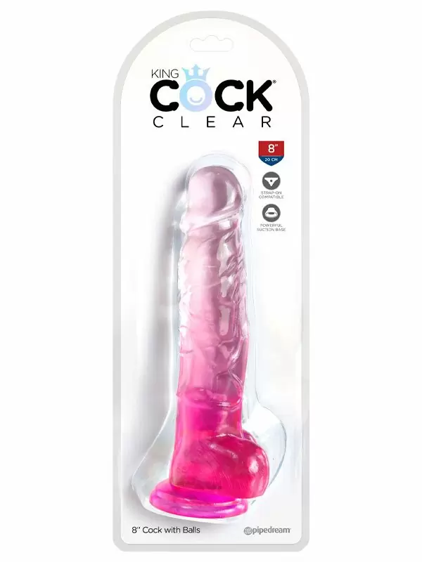 Реалистичный фаллоимитатор Pipedream King Cock Clear, TPE, 22 см, прозрачный, розовый