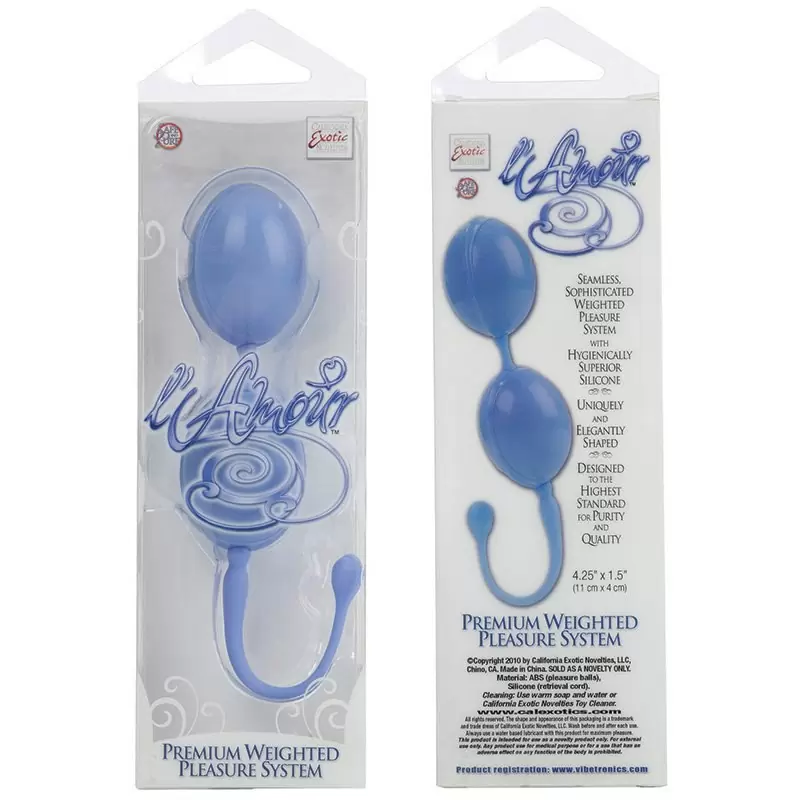 Двойные вагинальные шарики L’Amour, овальные, 11 см, силикон, синий