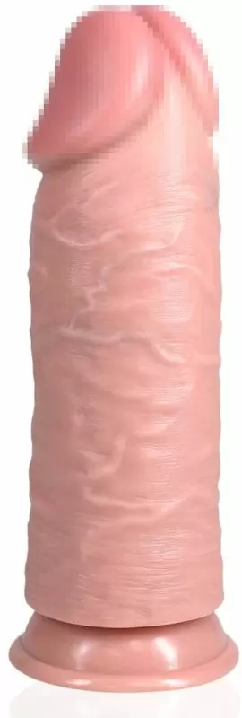 Реалистичный фаллоимитатор Shots Toys Extra Thick Straight without Balls, на присоске, с набухшими венами, 23 см х 7,6 см, ПВХ, телесный