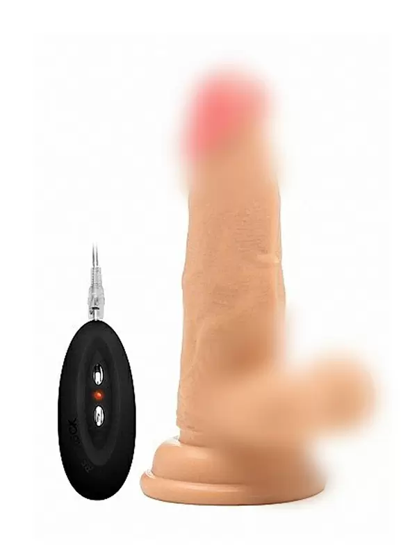 Реалистичный фаллоимитатор Shots toys Vibrating Realistic Cock With Scrotum, с мошонкой, с пультом Д/У, 15 см, 10 режимов