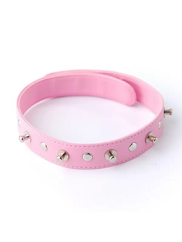 Ошейник Sitabella с шипами и заклепками - розовый