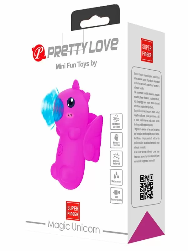 Вакуумный мини-стимулятор клитора Baile Magic Unicorn, на палец, 7,5 см, 10 режимов, в форме единорога, пурпурный