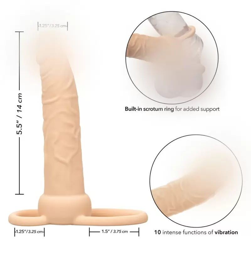 Реалистичная вибронасадка Performance Maxx Rechargeable Dual Penetrator, для двойного проникновения, 14 см, 10 режимов, светло-телесный