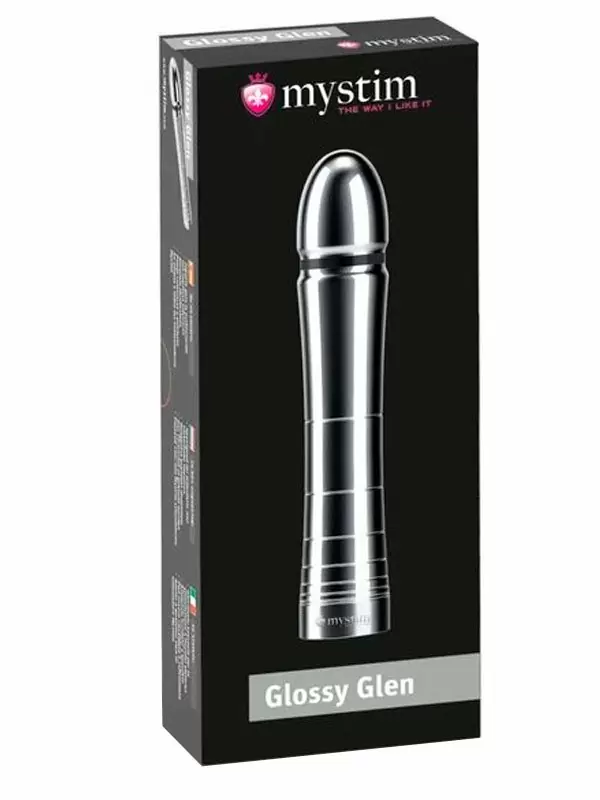 Анальный стимулятор Mystim Glossy Glen Dildo, для подключения к источнику электроимпульсов, 14 см, серебристый