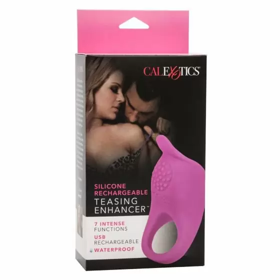 Ребристое эрекционное кольцо Silicone Rechargeable Teasing Enhancer, 9 см, 7 режимов, диаметр 3,75 см, розовый