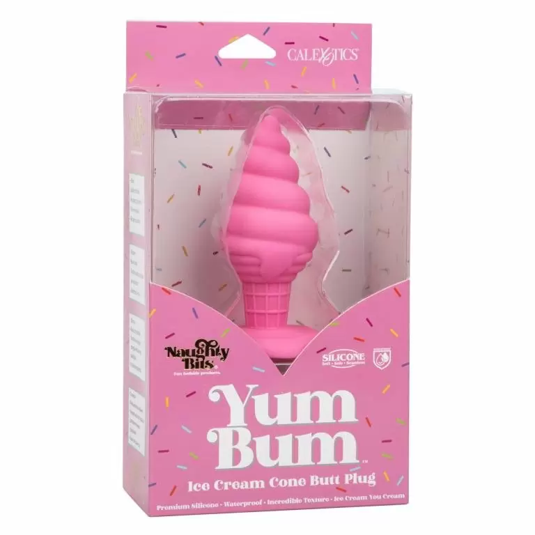 Необычная анальная пробка NAUGHTY BITS YUM BUM ICE CREAM, в виде мороженного, 9,5 см, силикон, розовый