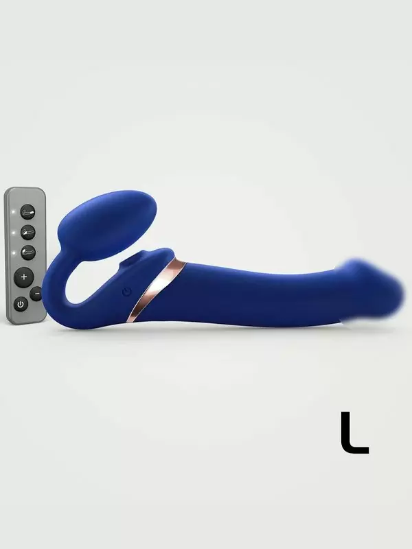 Анатомический страпон Strap-On-Me Multi Orgasm с 3 моторами, безремневой, размер L, синий