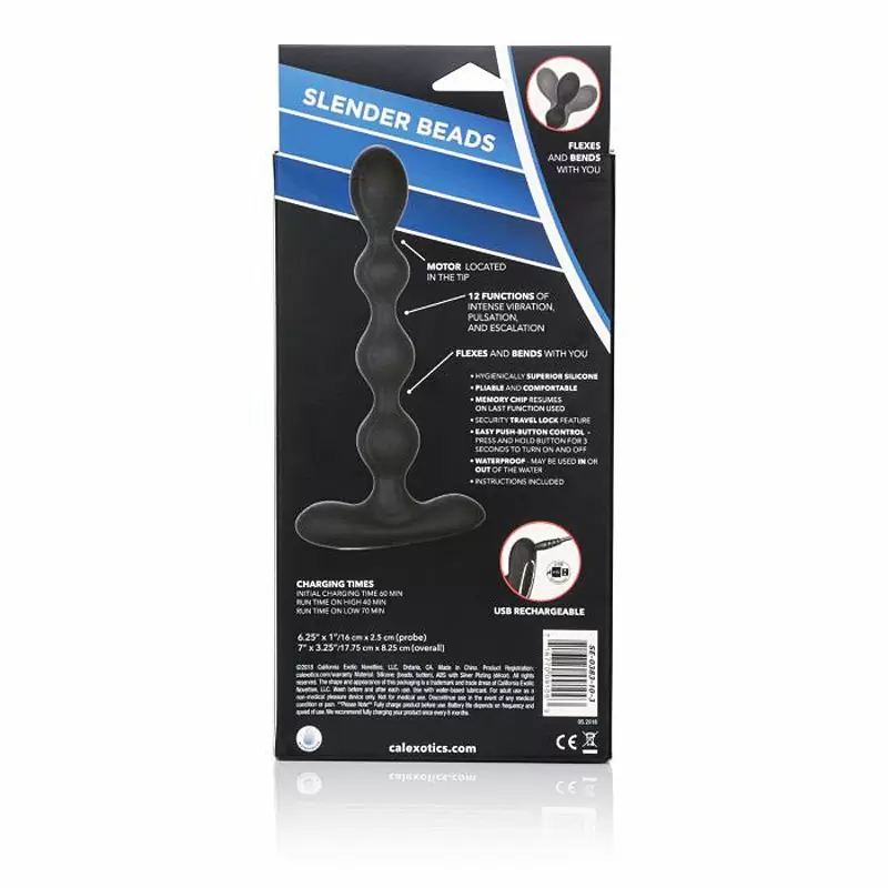 Анальная виброцепочка Eclipse Slender Beads, 16 см, 12 режимов, силикон, черный