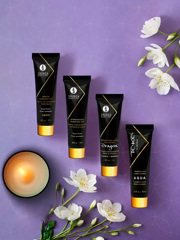 Подарочный набор Geisha's Secret, Экзотические фрукты, 5 предметов: массажные масла, лубрикант, возбуждающий и продлевающий крем