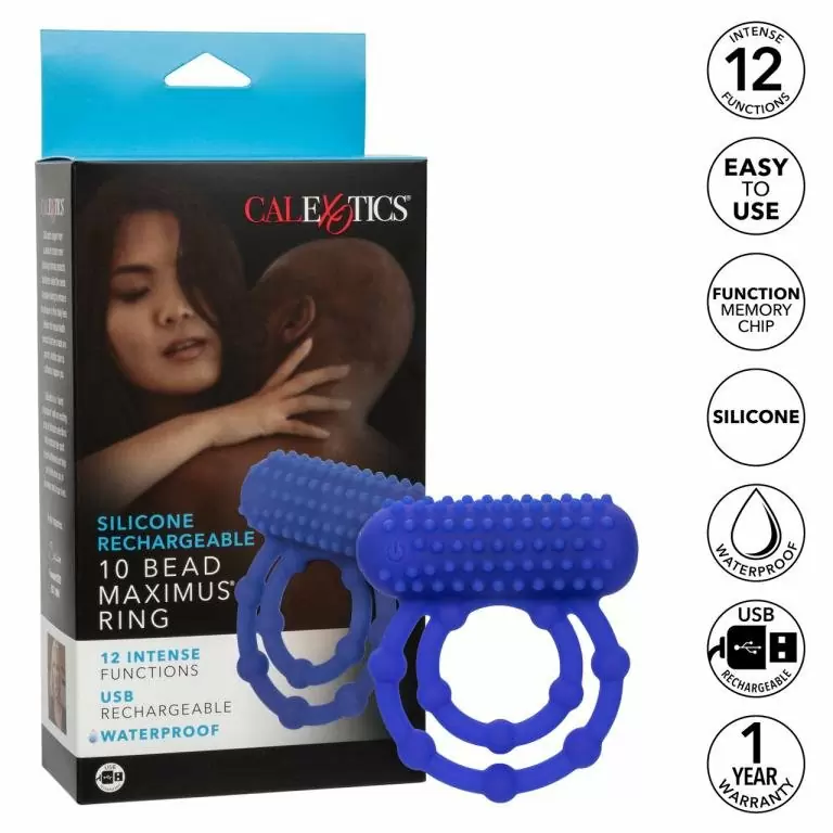 Эрекционное двойное виброкольцо Silicone Rechargeable 10 Bead Maximus Ring