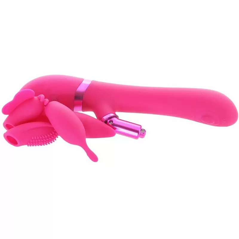 Универсальный вибратор-кролик Etsu, 4 насадки, 22,3 см, силикон, фуксия