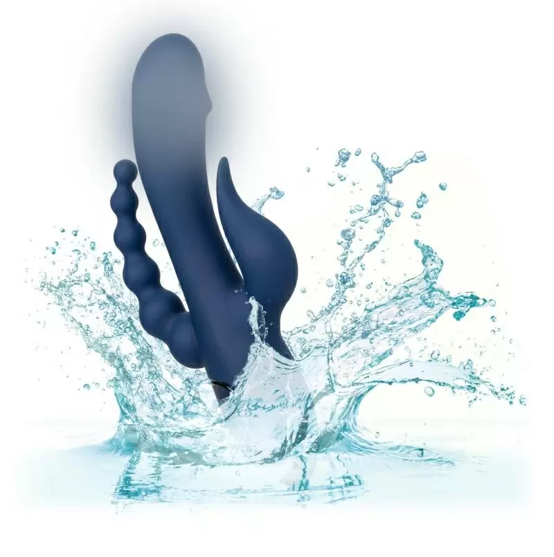 Тройной вибратор III Triple Orgasm, 20,5 см, 20 режимов, синий