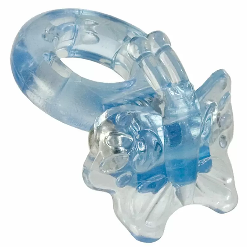 Эрекционное кольцо Basic Essentials Butterfly Enhancer со стимулятором бабочкой – голубой