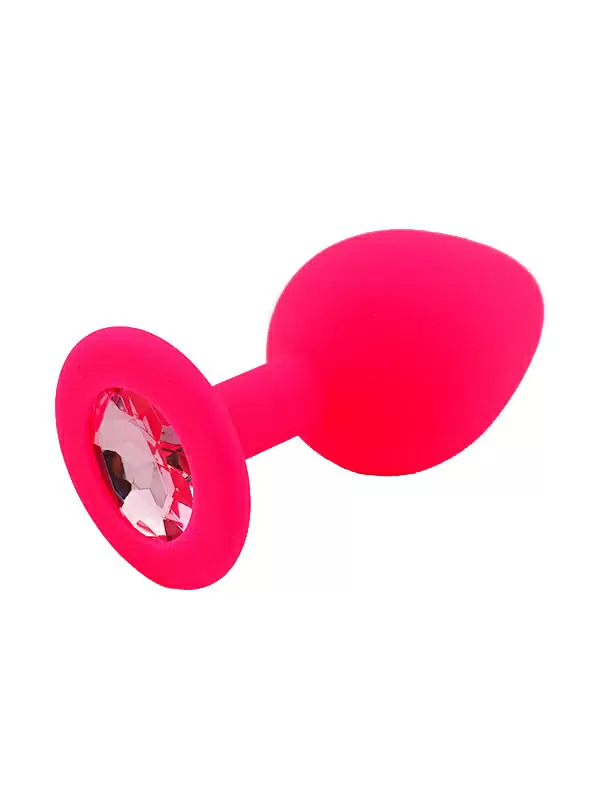Средняя силиконовая анальная пробка Kanikule Medium с кристаллом – розовый со светло розовым