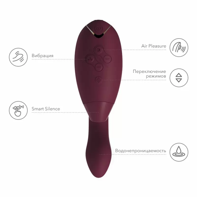Стимулятор двойного действия Womanizer Duo с инновационной технологией Smart Silence - красный