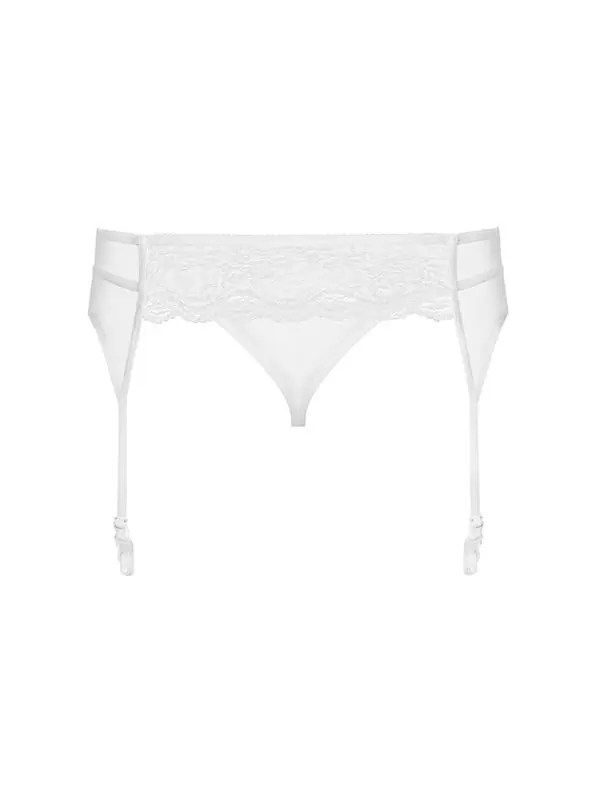 Белый пояс для чулок с кружевной вставкой и стринги Charms (Obsessive) – L/XL