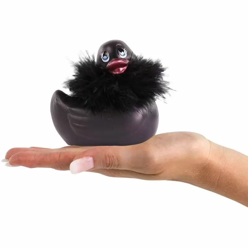 Вибратор-уточка с изящным боа Big Teaze Toys I Rub My Duckie 2.0, чёрный