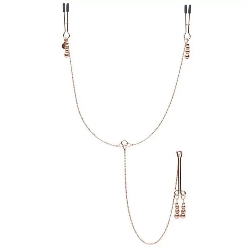 Набор из зажимов для сосков и половых губ с цепью All Sensation - золотистый